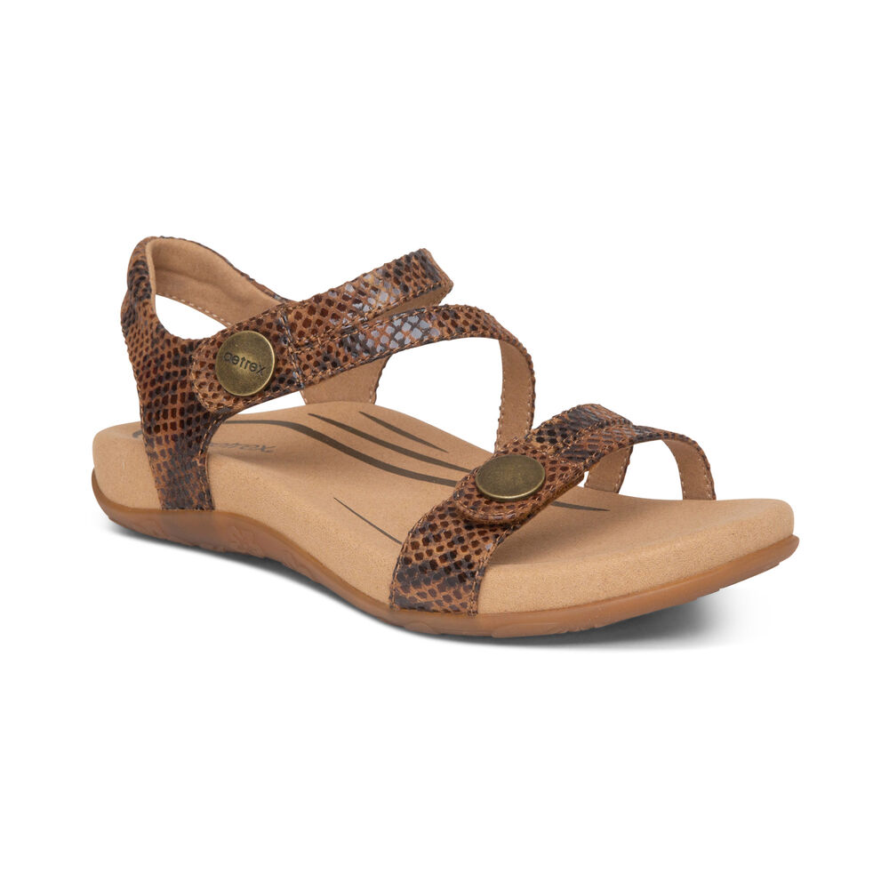 Aetrex Women's Jess Adjustable Quarter Strap Sandals - Brown | USA QMPJCOV